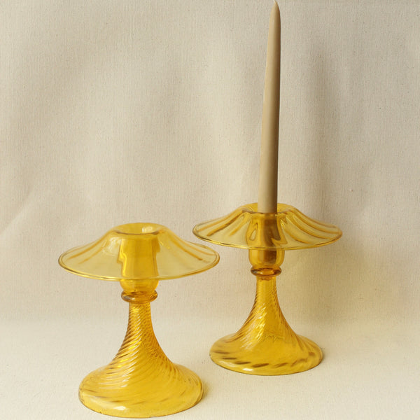 Yellow Glass Candle Holders